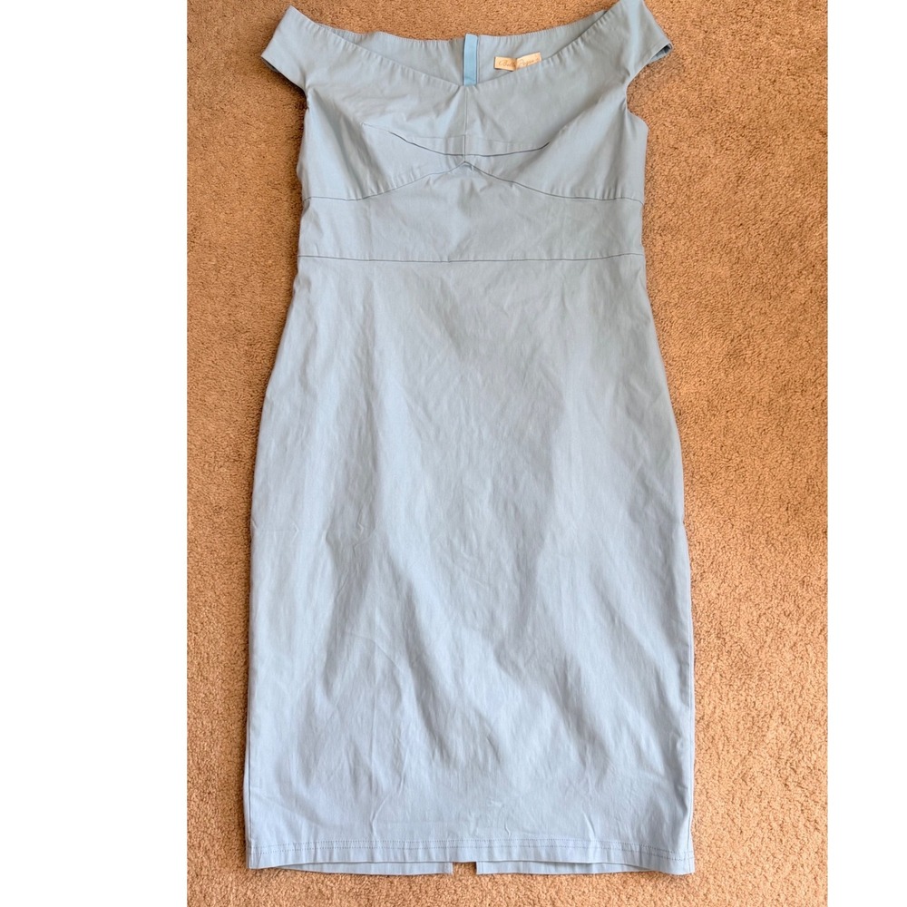 Belle Poque Light Blue Off The Shoulder Pencil Dress Vintage Style Size L